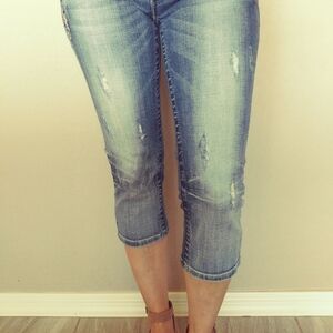 Miss Me Denim Straight Leg Capri with Natural Fading